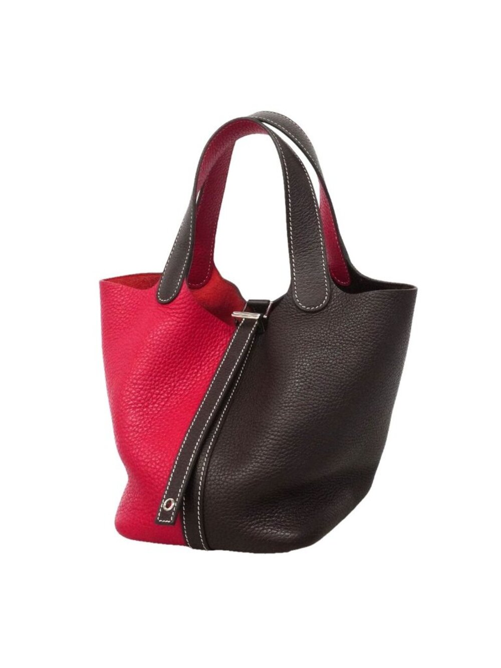 Hermes Handbag Picotin Lock PM Taurillon Clemence Rouge Sellier Framboise Silver